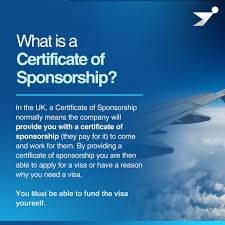 CERTIFICATE OF SPONSORSHIP UK FOR SALE